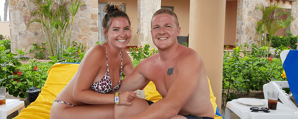 Happy Couple with new microchip bracelets in Club Solaris Cabos